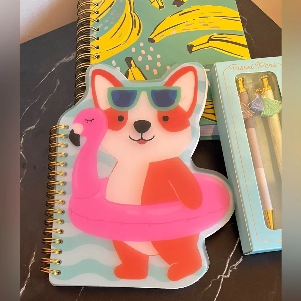 Notebook and Pen Set Includes Banana & Character Notebook Plus 2 Tassel pens